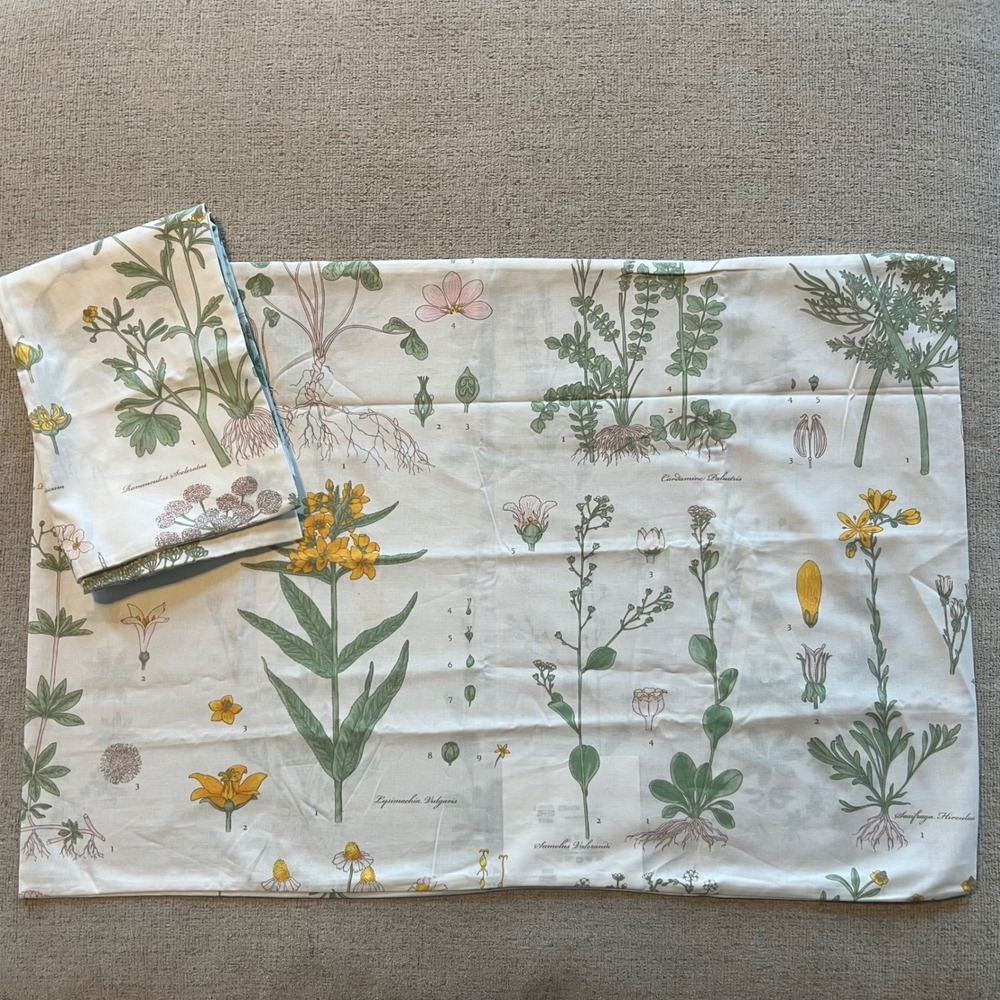 IKEA Strandkrypa Botanical Floral Pillowcase Set White Green Yellow Vintage Look
